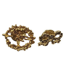 Vintage 60s-70s Set of 2 Bow and Angle Brooch Pin Gold Tone